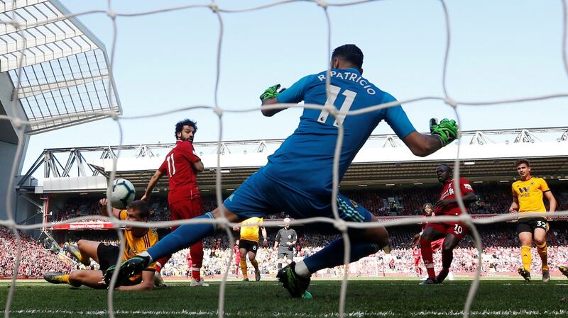 Sadio Mane opens the scoring for Liverpool against Wolves. Photograph: Phil Noble/Reuters