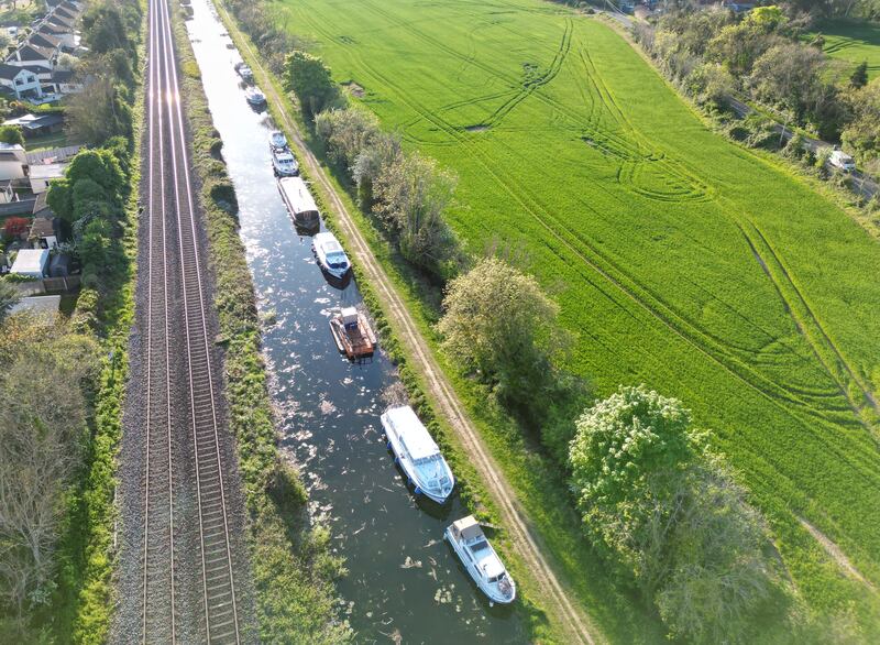 The flotilla boats stopped at Confey, near Leixlip on Wednesday. Photograph: Alan Betson
