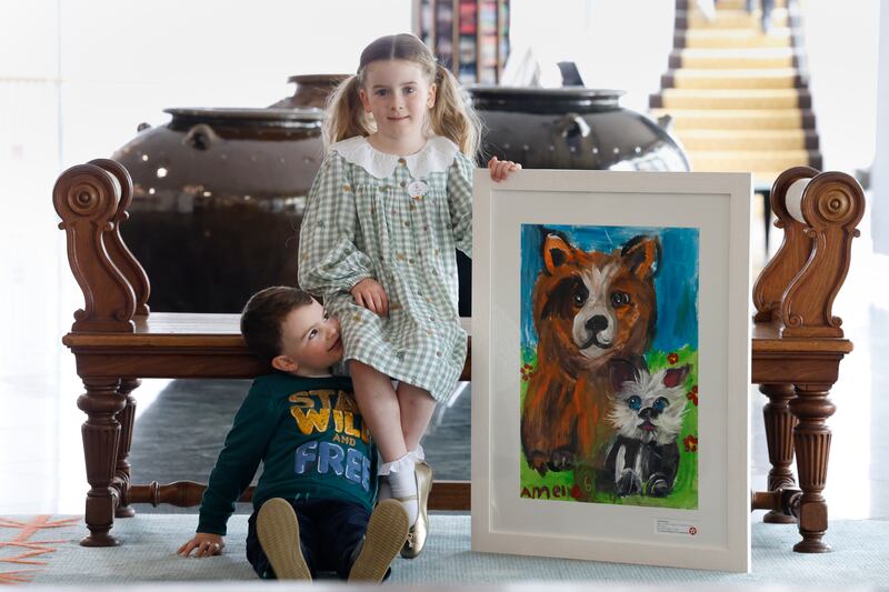 In Category F (six years and younger) — the youngest age group in the C
competition — first prize (€150) 
was won by six-year-old Clare student, Amelia Murray, from Ennis Art School, for her work entitled 'Best Friends'. Pictured is Amelia with her brother Alex (4). Photograph: Nick Bradshaw / The Irish Times