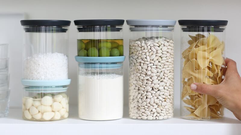 Two sets of stackable glass  jars with silicon lids from The Organised Store