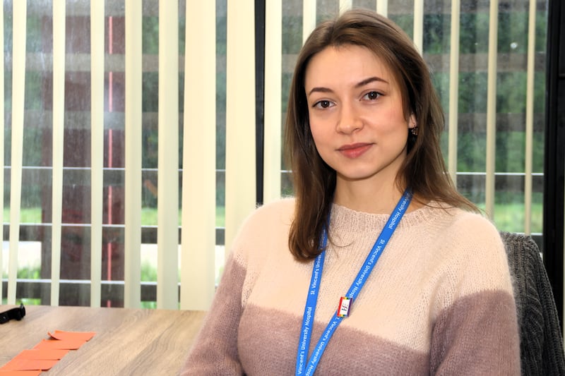 Ukrainian refugee Dr Polina Smolovyk (27) at the UCD Centre for Clinical Diseases, where she works. Photograph: Ronan McGreevy