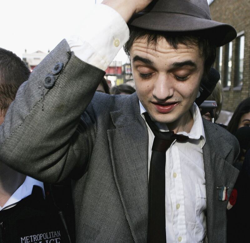 Pete Doherty arriving at Thames Magistrates court, London, in March, 2006, to face drug possession charges. Photograph: Mark Mainz/Getty Images