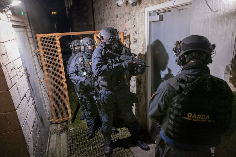 Dublin ASU members practise a door breaching during their shift. Photograph: Chris Maddaloni