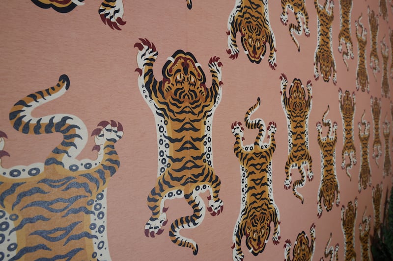 Tibetan tiger print wallpaper. Photograph Nick Bradshaw 