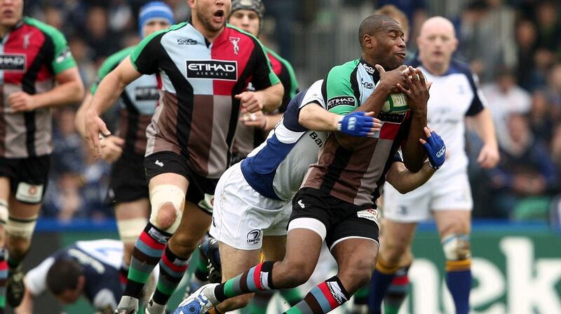 Leinster’s Felipe Contepomi tackles Ugo Monye of Harlequins during the game. Photograph: Billy Stickland/Inpho