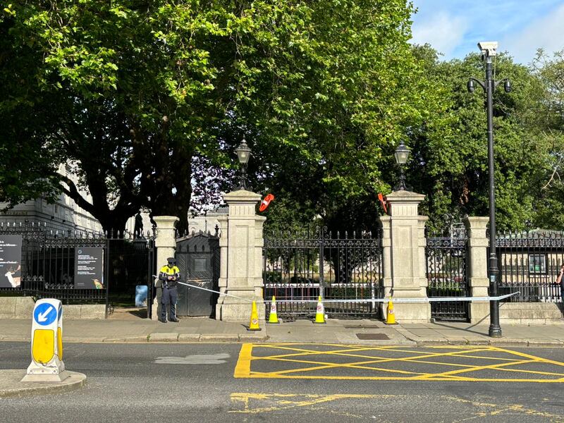 The scene outside Government Buildings, Dublin where a van rammed three gates in the early hours of Friday. Photographs: Simon Carswell and Harry McGee / The Irish Times