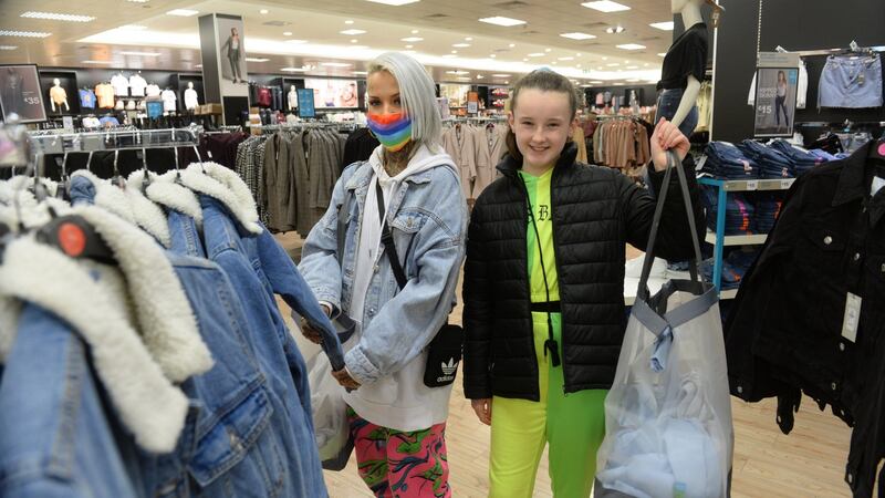 Sandra and Tamy Hutchinson, among the first people in  Penneys in Blanchardstown as it reopened on Tuesday. Photograph: Dara Mac Dónaill / The Irish Times
