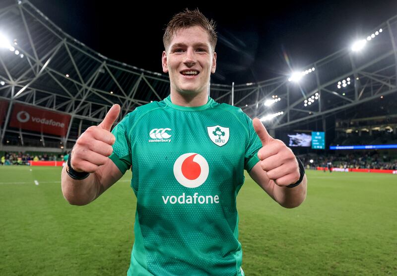 Leinster lock Joe McCarthy made his debut for Ireland when Australia last visited the Aviva as part of the 2022 Autumn Internationals. Photograph: Dan Sheridan/Inpho