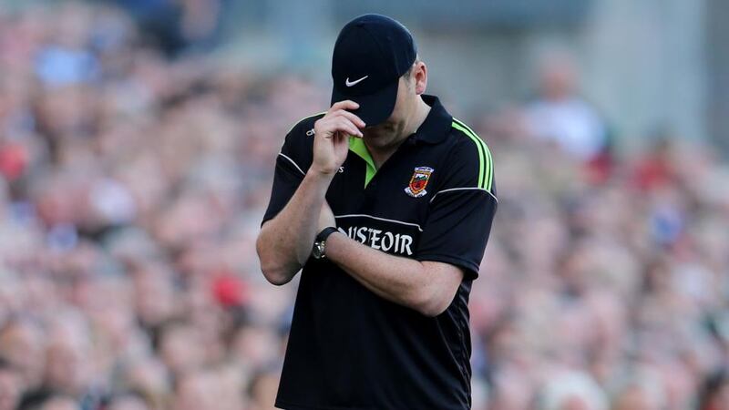 A dejected looking Mayo manager Liam Horan during the final minutes of the 2013 All-Ireland final at Croke Park. Horan’s side lost to Dublin by 2-12 to 1-14.  photograph: Cathal Noonan/Inpho.