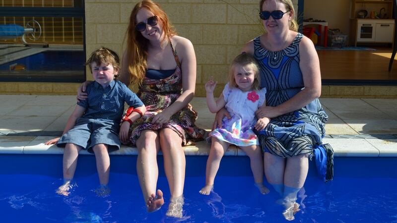 Gabrielle Campion (second left) keeping cool in Perth with her sister, niece and nephew.