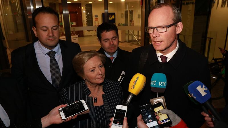Fine Gael’s negotiating team of Leo Varadkar, Frances Fitzgerald, Pascal Donoghue and Simon Coveney leave talks with Fianna Fáil on a minority government on Tuesday night. Photograph: Nick Bradshaw.