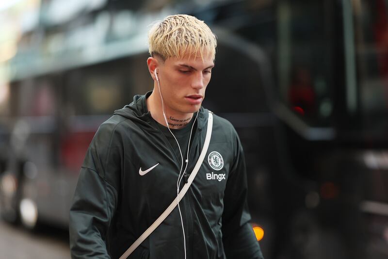 Alejandro Garnacho of Chelsea arrives at the Gtech Community Stadium prior to the Premier League match against Brentford. Photograph: Harry Murphy/Getty Images
