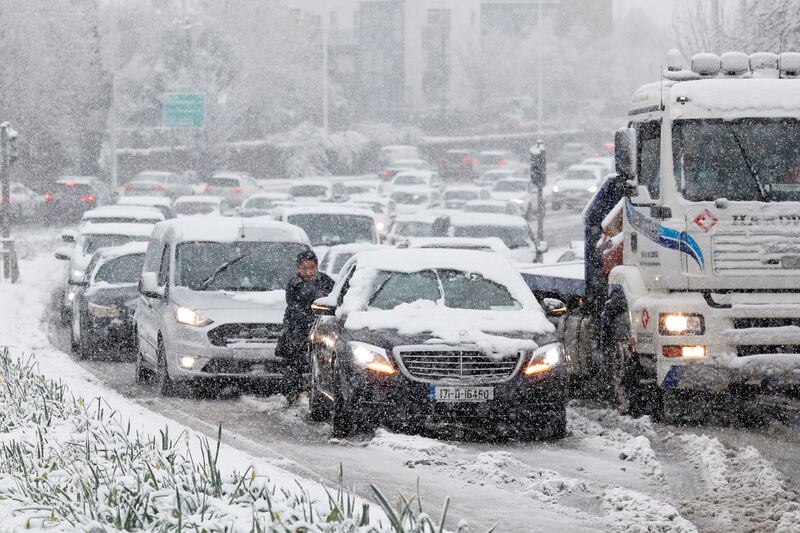 Snowfall causing hazardous conditions for commuters on the N11 in Dublin. Photograph Nick Bradshaw for The Irish Times