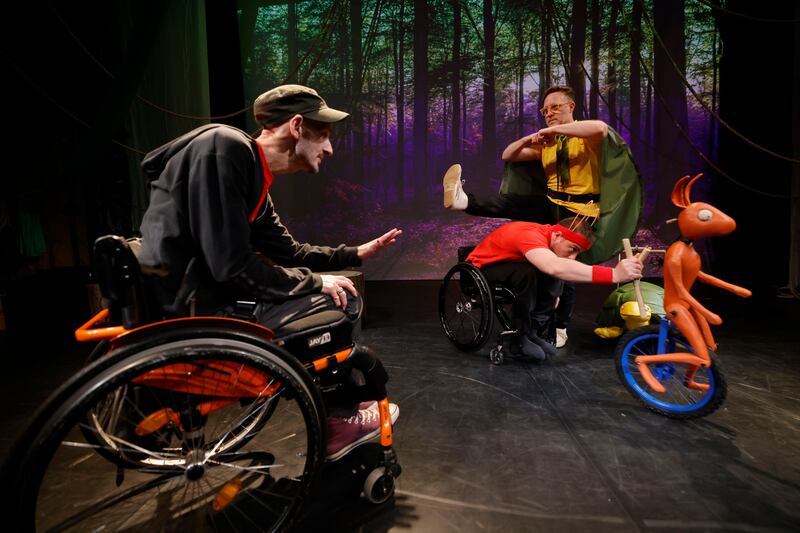 The Race: Marc Brew with Rob Heaslip and Florent Devlesaver. Photograph: Alan Betson 
