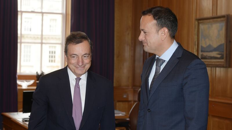 President of the European Central Bank, Mario Draghi and Taoiseach Leo Varadkar at Government Buildings. Photograph: Alan Betson
