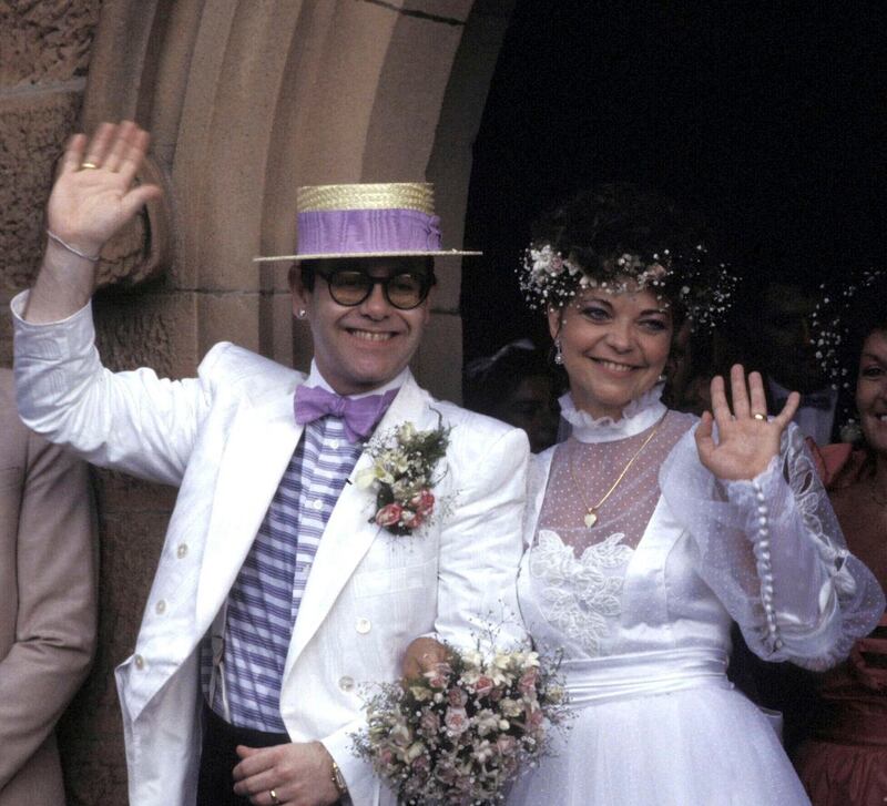 Elton John with Renate Blauel on their wedding day, in 1984. Photograph: Patrick Riviere/Getty
