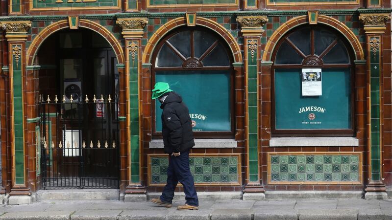 Closed pub in Temple Bar on  St Patrick’s Day: the ability of businesses to survive may depend upon how leveraged they were before the pandemic.  Photograph: Peter Morrison
