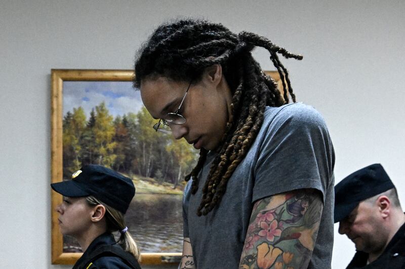 Brittney Griner leaves the courtroom in Khimki outside Moscow on Thursday after her conviction for drug possession. Photograph: Kirill Kudryavtsev/AFP via Getty Images
