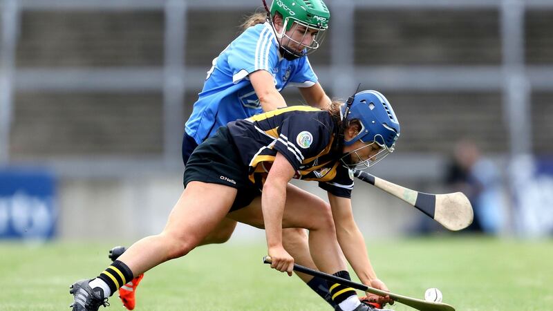 Dublin’s Emma Flanagan and Meighan Farrell of Kilkenny. Photograph: Bryan Keane/Inpho