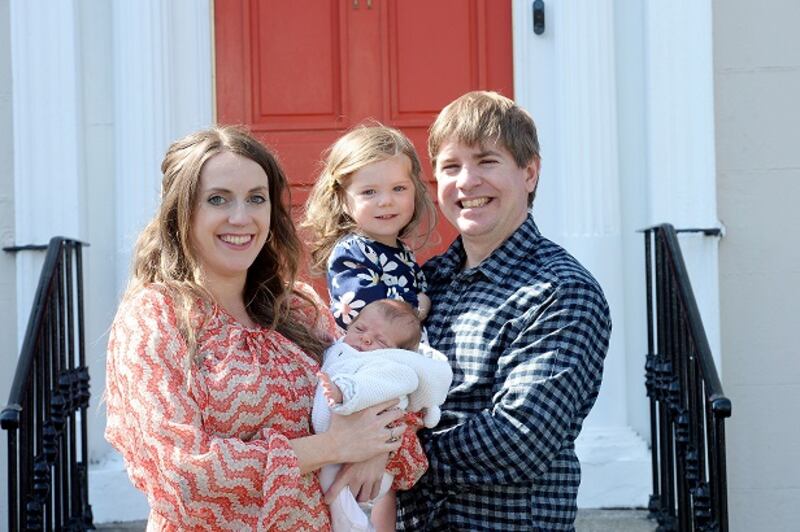 Lynne Andrews and Tom Lyons with their daughters Martha Jean (born 14th April) and Robyn (2). Photograph: Alan Betson/The Irish Times