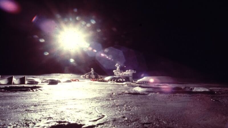 Lunar base built with local regolith and inflatable structures