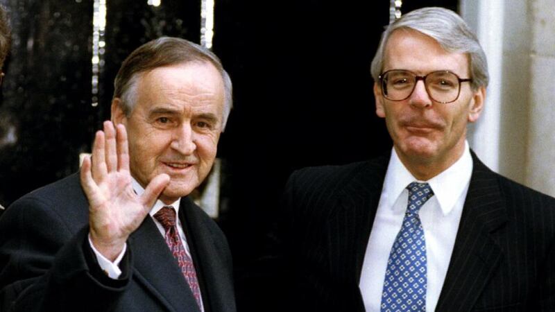 Albert Reynolds and John Major outside 10 Downing Street in  December 1993. Photograph: Dylan Martinez/Reuters