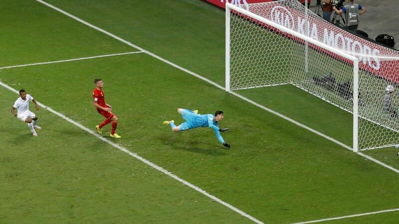 Julian Green of the United States scores his team’s goal in extra-time of the World Cup Round of 16 game against Belgium  at Arena Fonte Nova in Salvador. Photograph: Kevin C Cox/Getty Images