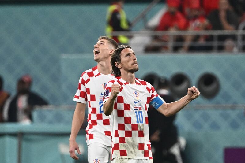 Croatia captain Luka Modric celebrates after the victory over Morocco in the World Cup third-place playoff match at Khalifa International Stadium in Doha. Photograph: Jewel Samad/AFP via Getty Images