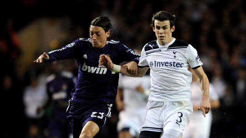 Mesut Ozil, then of Real Madrid, challenges Gareth Bale, who has replaced him at Estadio Santiago Bernabéu after jolining Real from Tottenham. Photograph: Jasper Juinen/Getty Images