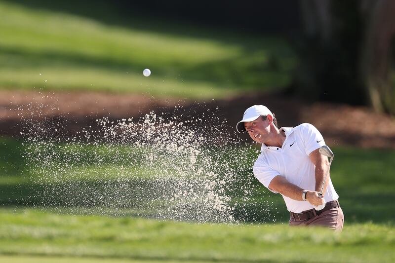 Rory McIlroy  playing from a greenside bunker on the 15th hole during his second round of the Arnold Palmer Invitational. Photograph: Richard Heathcote/Getty Images