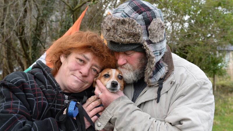 Sabrina and Joe with their dog Cindy. Photograph: Dara Mac Dónaill/The Irish Times