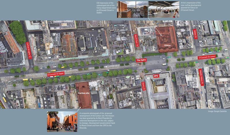 Satellite view of O'Connell Street with new developments