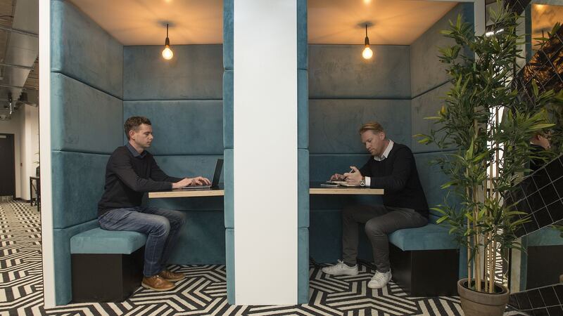 The Greenway by Iconic Offices. David Lawlor and Amos Unkovich of Brand New Creative use the break-out booths. Photograph: Dave Meehan