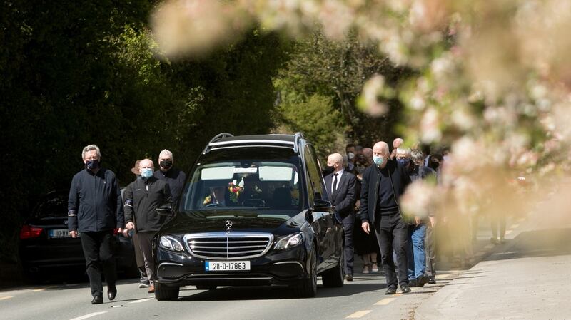 The funeral cortege of actor Tom Hickey leaves Eadestown Parish Church following the service in Co Kildare. Photograph: Gareth Chaney/Collins