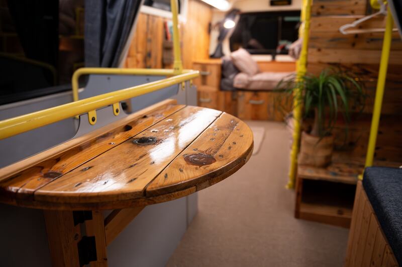 Dervla: The couple opted for natural tones and decided to keep the distinctive yellow handrails. Photograph: Colin Shanahan/DigiCol Photography