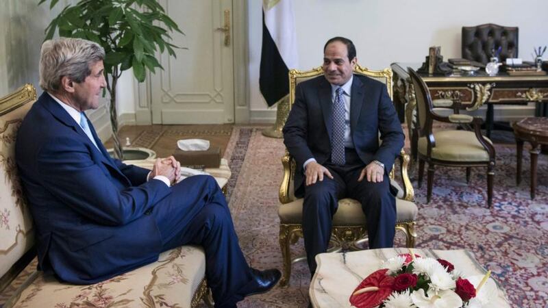 US secretary of state John Kerry with Egyptian president Abdel Fattah el-Sissi in Cairo last Sunday. Photograph: Brendan Smialowski/The New York Times