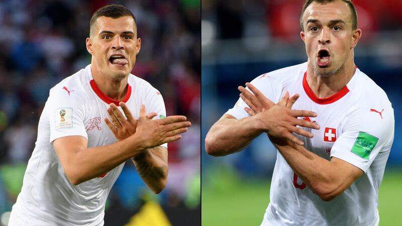 Granit Xhaka and Xherdan Shaqiri have been fined by Fifa for their celebrations in Switzerland’s 2-1 win over Serbia. Photograph: Laurent Gillieron/EPA