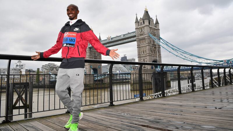 Farah poses during a photocall for the London marathon at Tower Bridge. Photo: Ben Stansall/Getty Images
