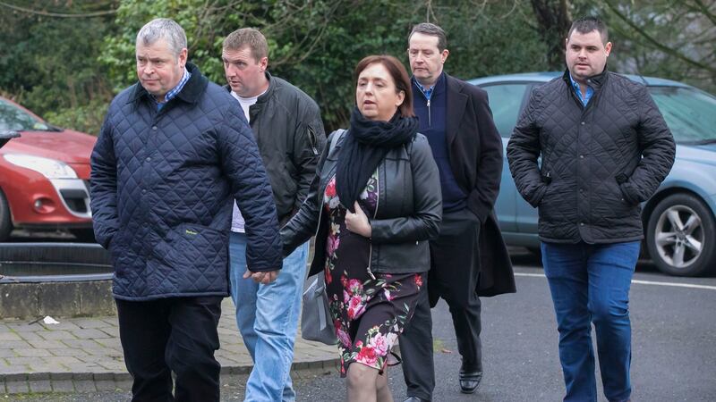 Paul Caulfield (left) arriving at an inquest in New Ross, Co Wexford into the death of four members of the Alexander family in a road crash. Photograph: Patrick Browne.