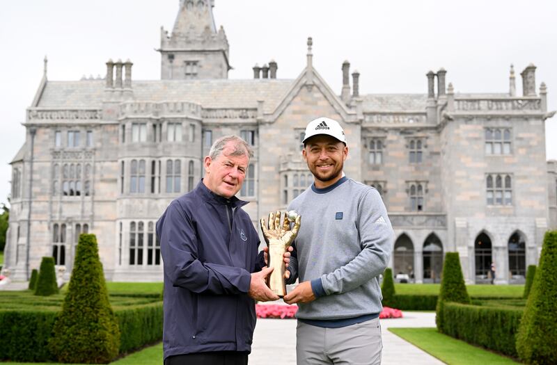 JP McManus presents Xander Schauffele with the winner's trophy at the JP McManus Pro-Am at Adare Manor in July 2022. Photograph: Ross Kinnaird/Getty Images