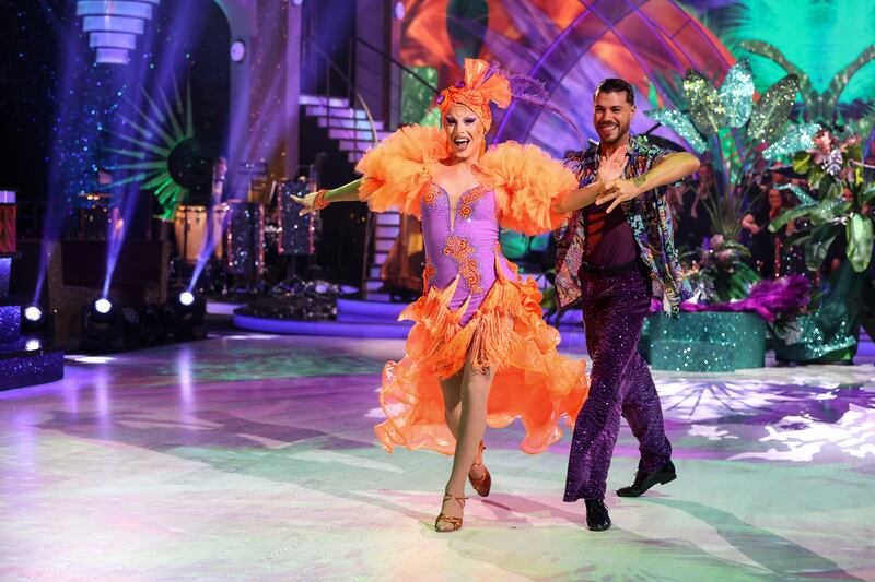 Blu Hydrangea with partner Simone Arena during Dancing with the Stars. Photograph: Kyran O’Brien /kobpix 