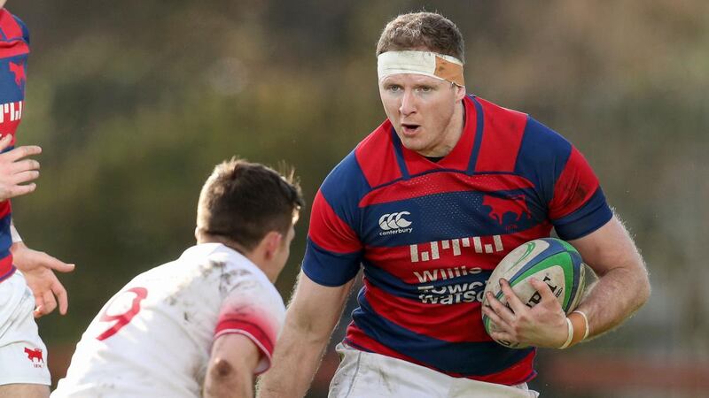 Clontarf’s Michael Noone in action against Dublin University in January. Photograph:  Bryan Keane/Inpho