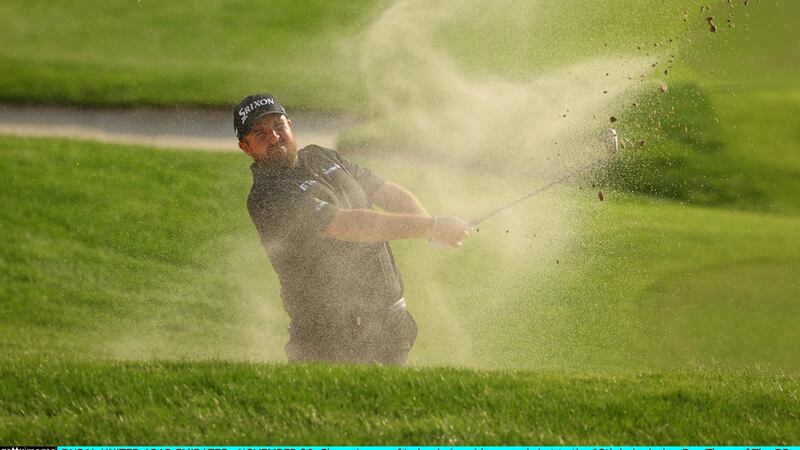Shane Lowry plays his second shot to the 12th hole. Photo: Andrew Redington/Getty Images