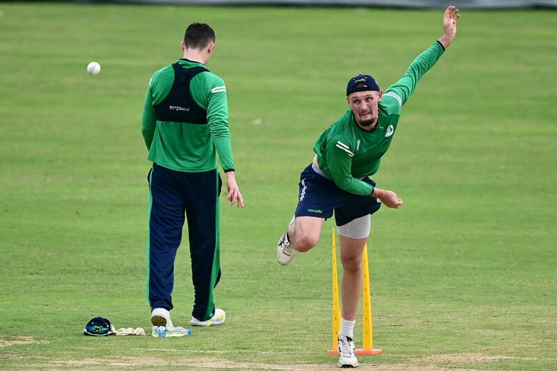Ireland leg-spinner Ben White in training. Photograph: Munir Uz Zaman/AFP via Getty Images 