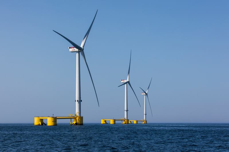 Turbines 20km off the coast of Viana do Castelo, northern Portugal. Photograph: Hugo Amaral/SOPA Images/LightRocket via Getty Images
