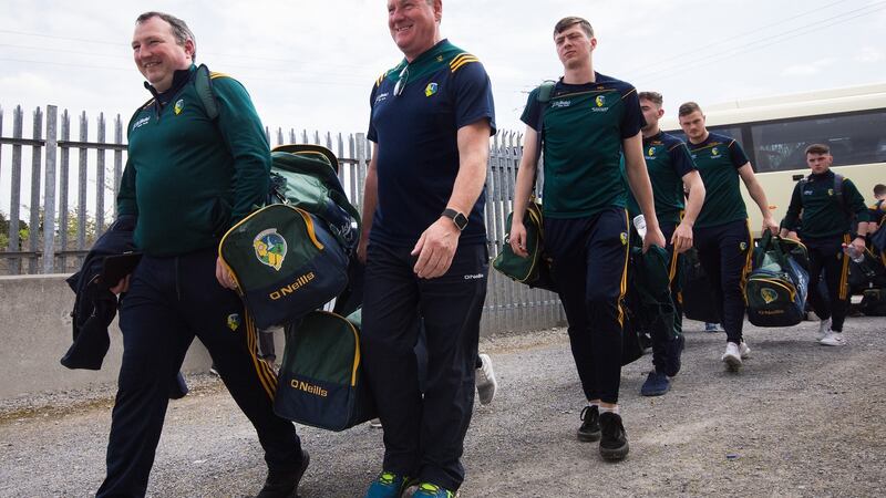 Terry Hyland and his Leitrim players arrive for a match in Roscommon in 2019. Photograph: Evan Logan/Inpho