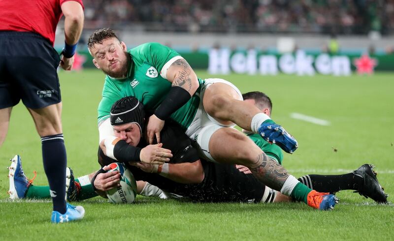 New Zealand's Matt Todd scores a try. Photograph: Billy Stickland/Inpho