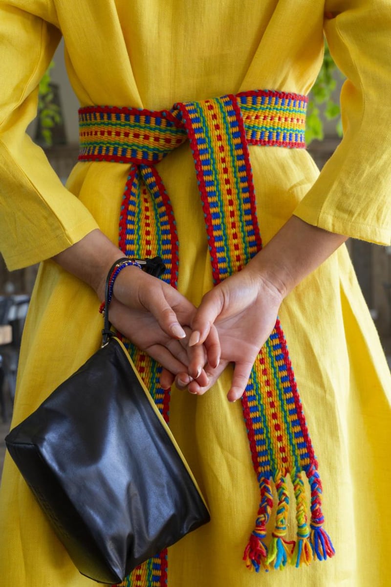 Linen dress (€350), handwoven belt (€75) and leather pouch (€240) at Stable shop Dublin or stableofireland.ie