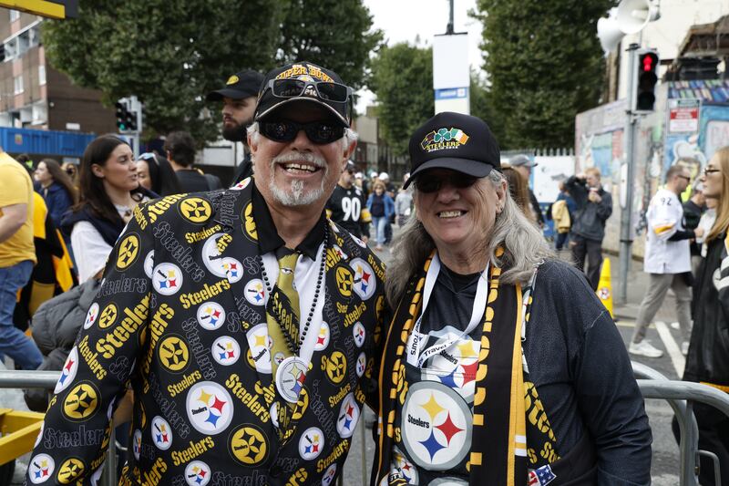 Chuck and Bobbie Mullan were at Croke Park on Sunday to cheer on the Pittsburgh Steelers. Photograph: Nick Bradshaw/The Irish Times