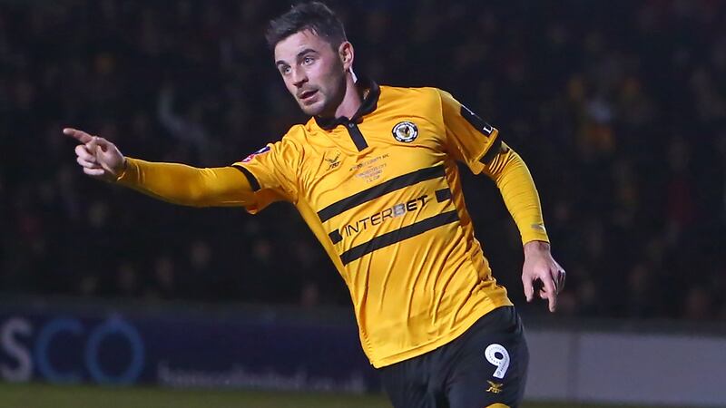 Pádraig Amond celebrates scoring against Manchester City in February 2019. Photograph: Geoff Caddick/Getty/AFP